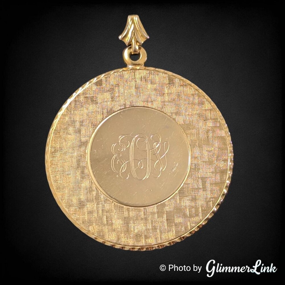 Vintage Gold Tone Monogram Medallion Pendant EOS Initials